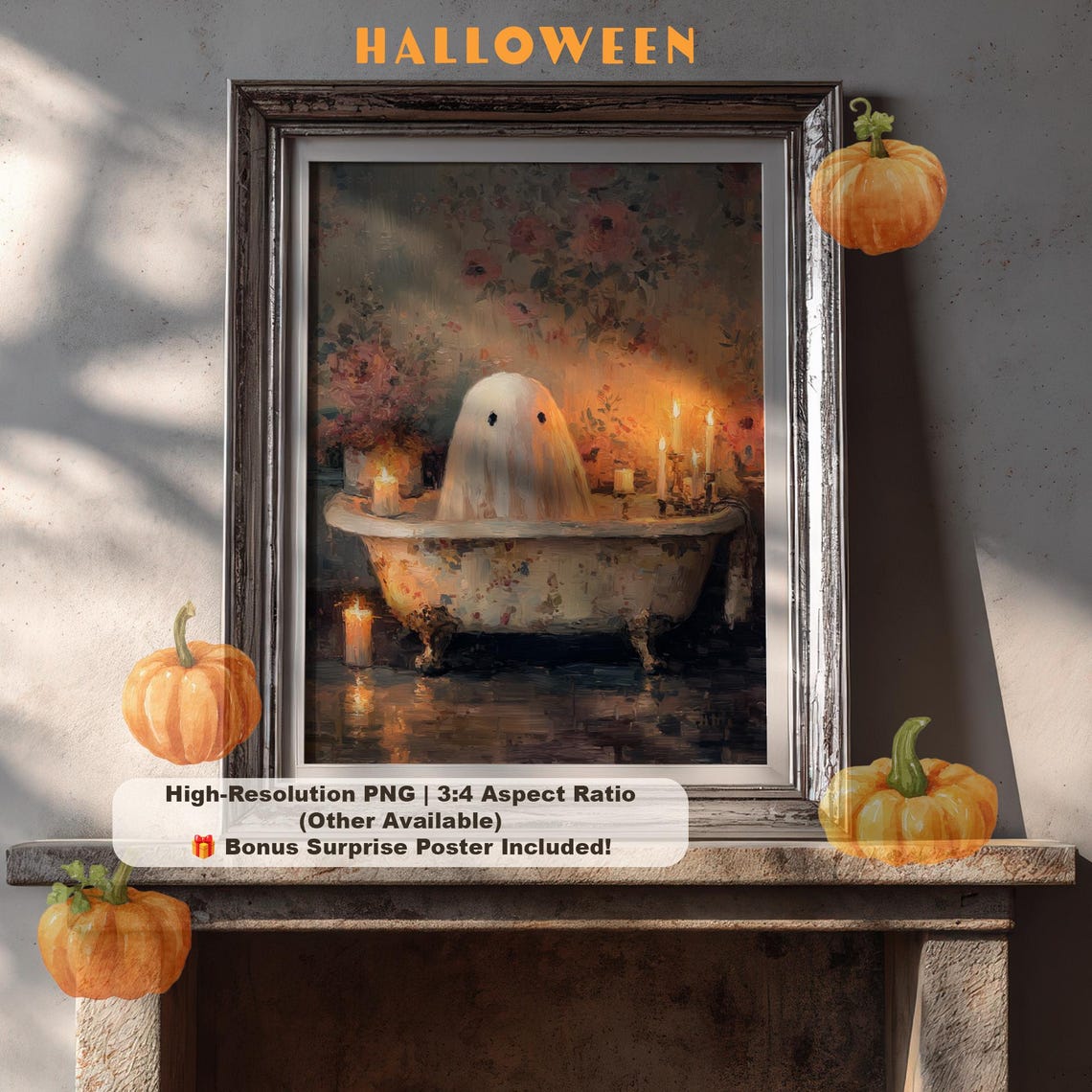 Moody In Bathtub Print Vintage Spooky Bathroom Art