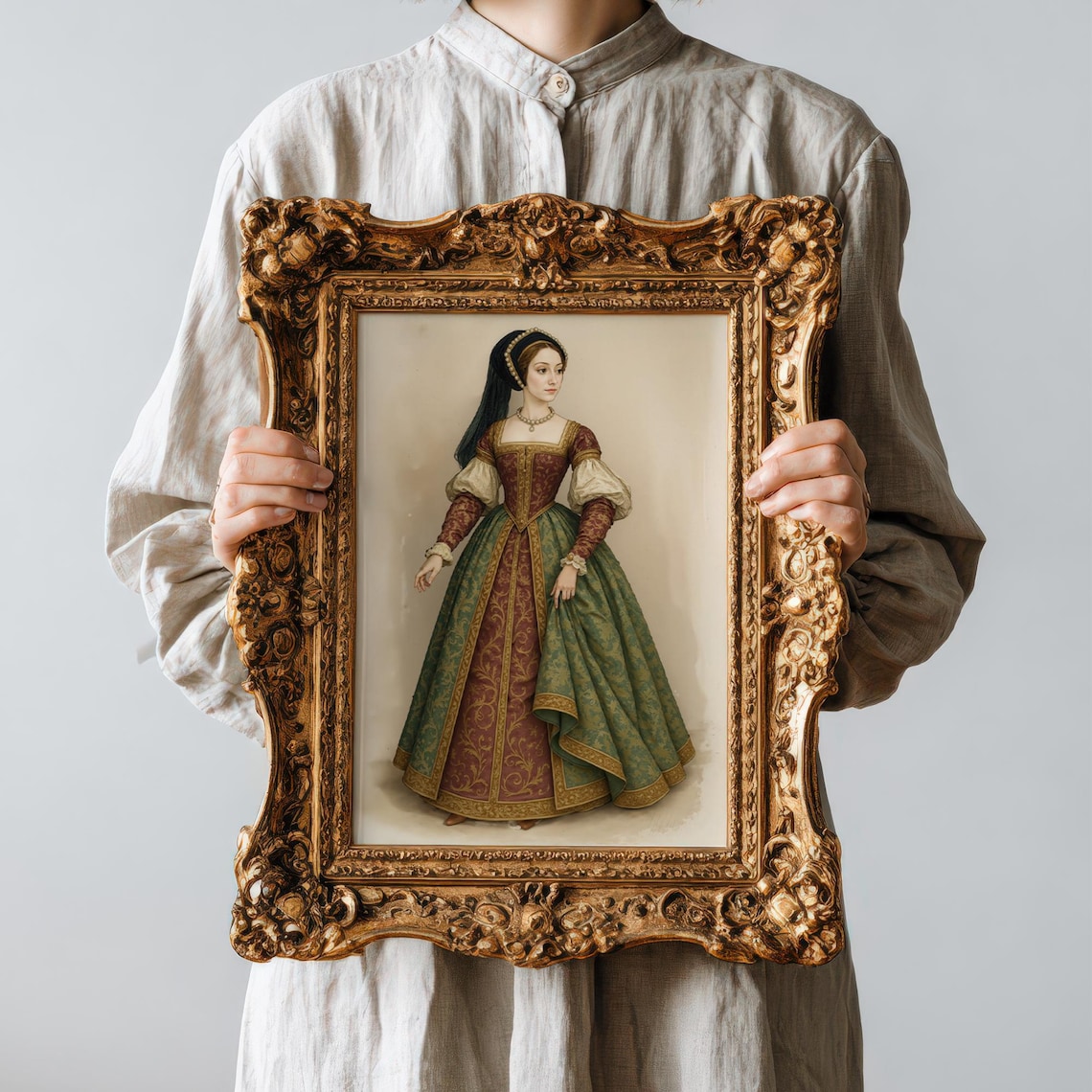 Tudor Noblewoman In 16th Century Court Gown Oil Portrait Print