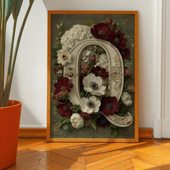 Personalized Initial Gift Floral Letter Q Print For Nursery Decor