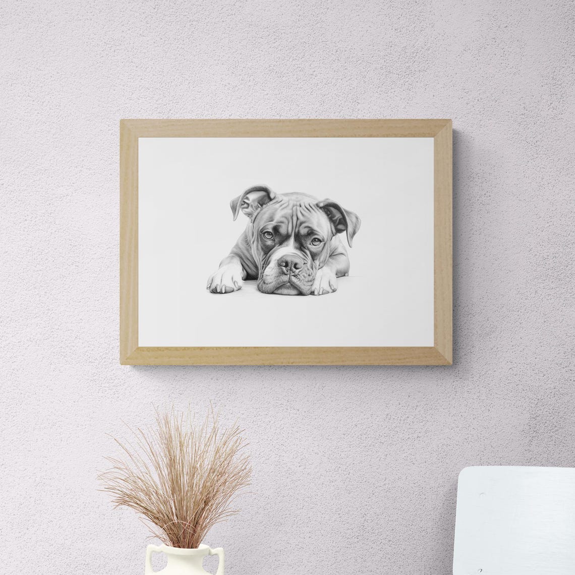 Boxer Dog Cute Wrinkly Puppy Sketch Monochrome Farmhouse Decor Poster - Image 2