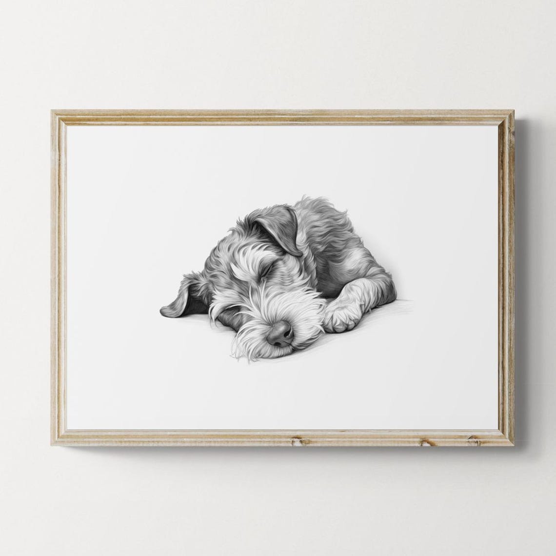 Schnauzer Puppy Sleeping Vintage Pencil Sketch Dog Breed Wall Art