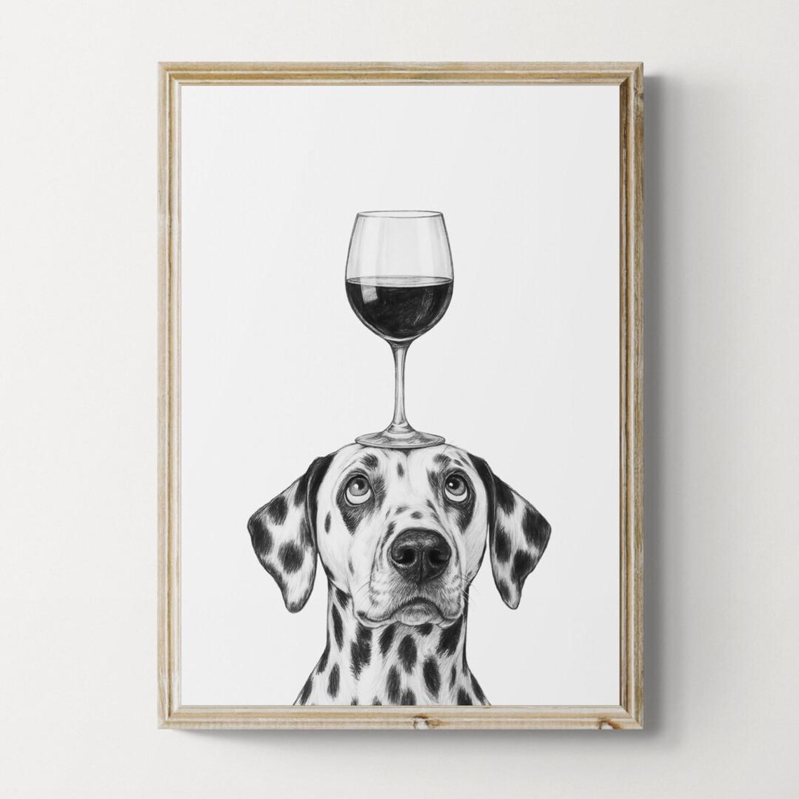 Dalmatian Dog Art Print Funny And Wine Drawing Lover Wall Decor Lovers Gifts