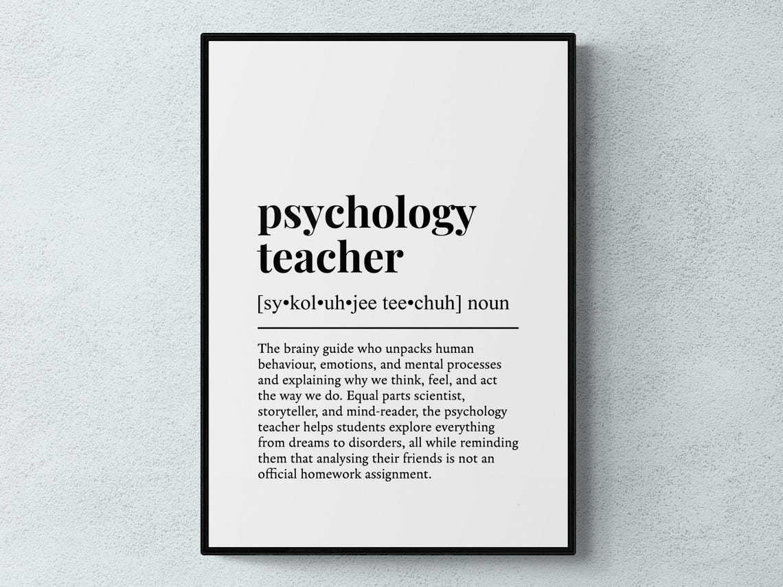Psychology Teacher Funny Definition Job Work Gift Wall Art Print