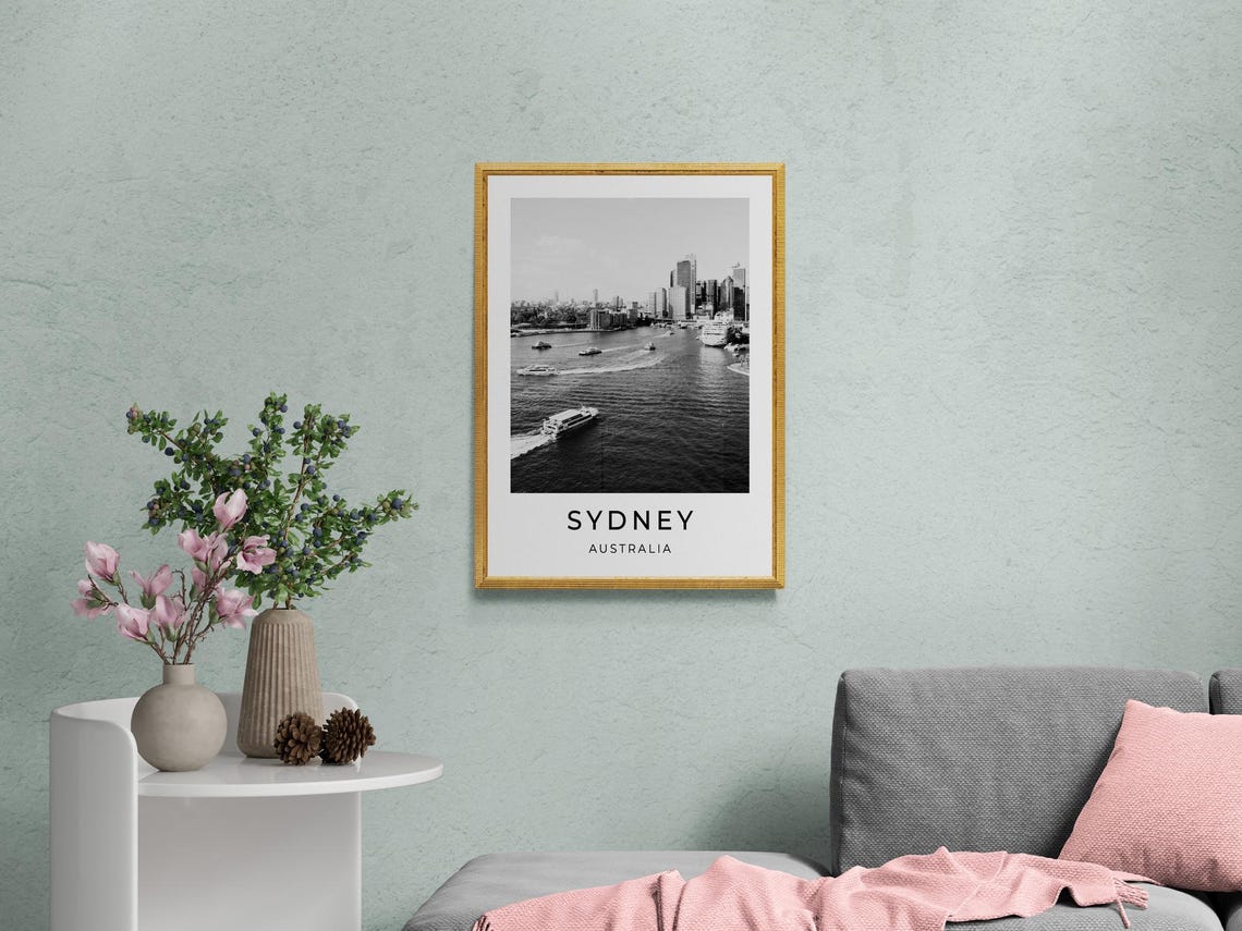 Sydney Australia Harbour Ferries Skyline Black And White Travel Poster - Image 2
