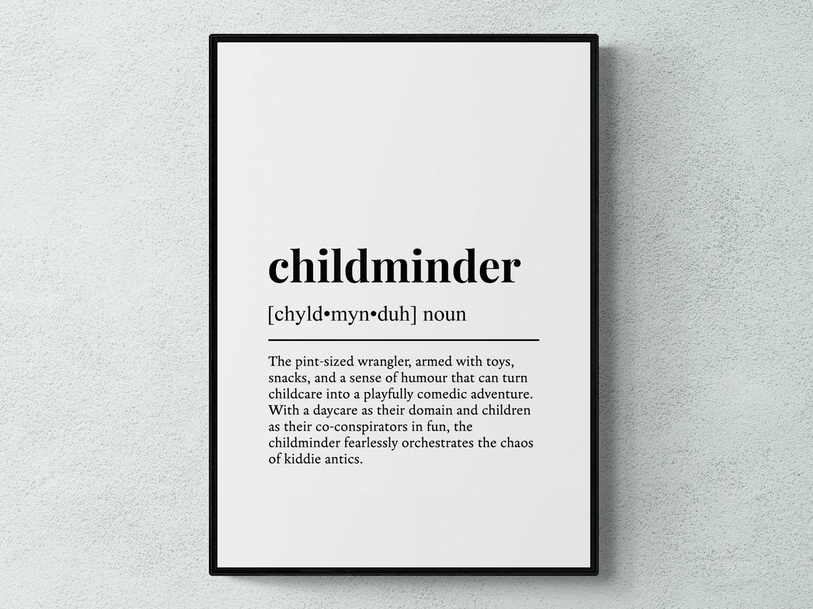 Childminder Funny Definition Dictionary Style Black White Wall Art