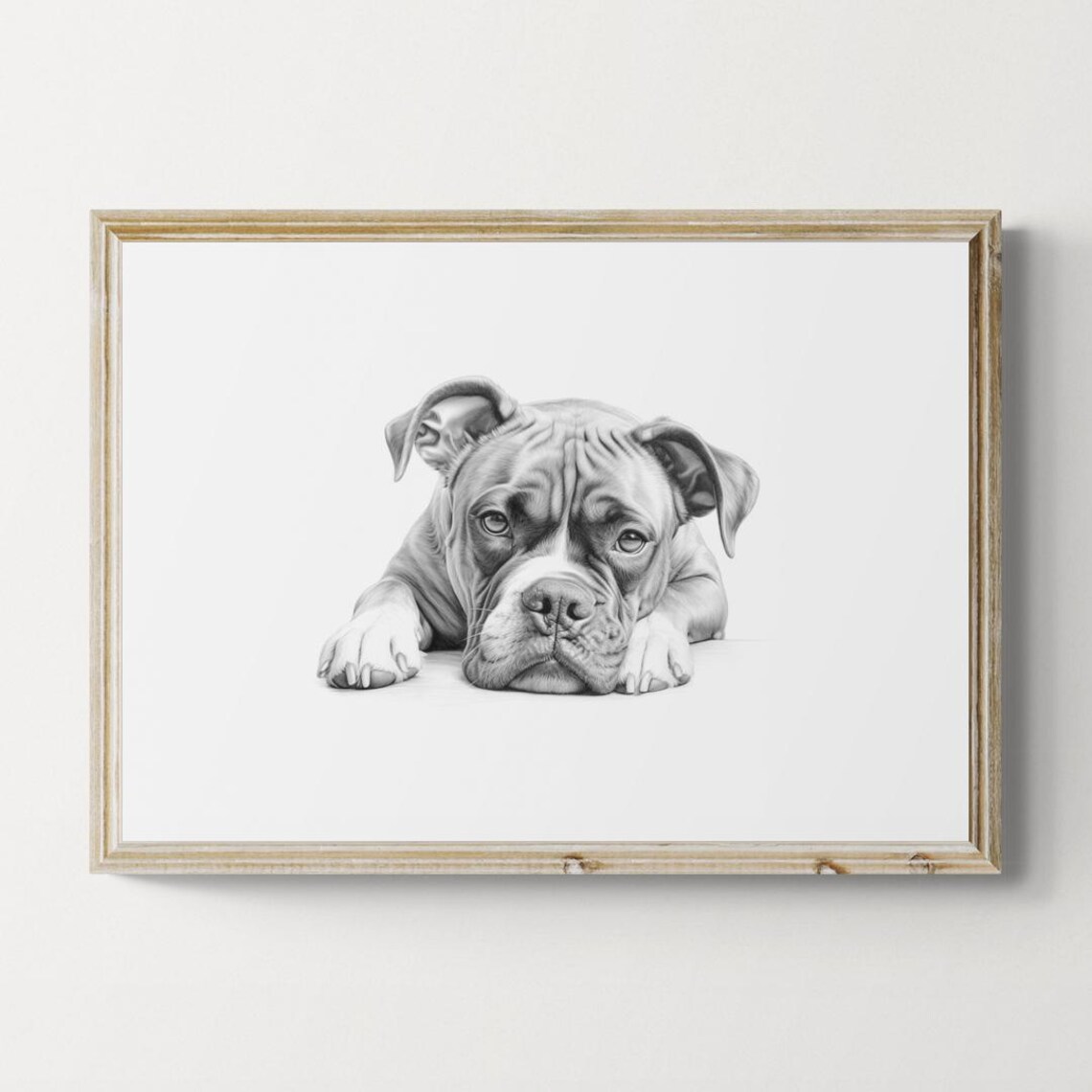 Boxer Dog Cute Wrinkly Puppy Sketch Monochrome Farmhouse Decor Poster