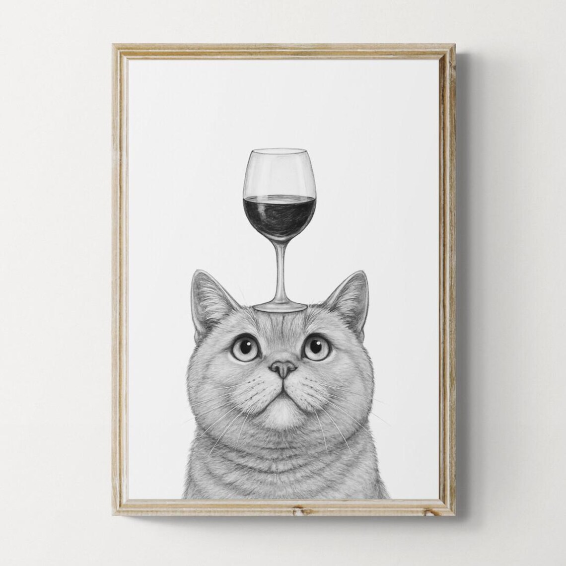 British Shorthair Cat Funny Wine Art Print