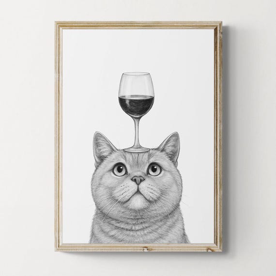British Shorthair Cat Funny Wine Art Print