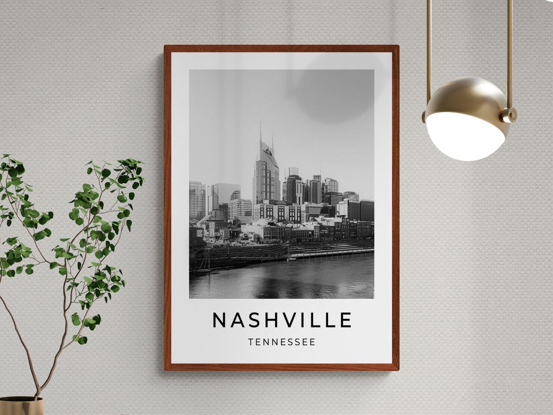 Nashville Tennessee Skyline Cumberland River Black White City Poster - Image 3
