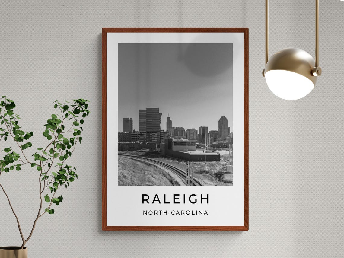 Raleigh North Carolina Downtown Skyline Railway Black White Poster - Image 3