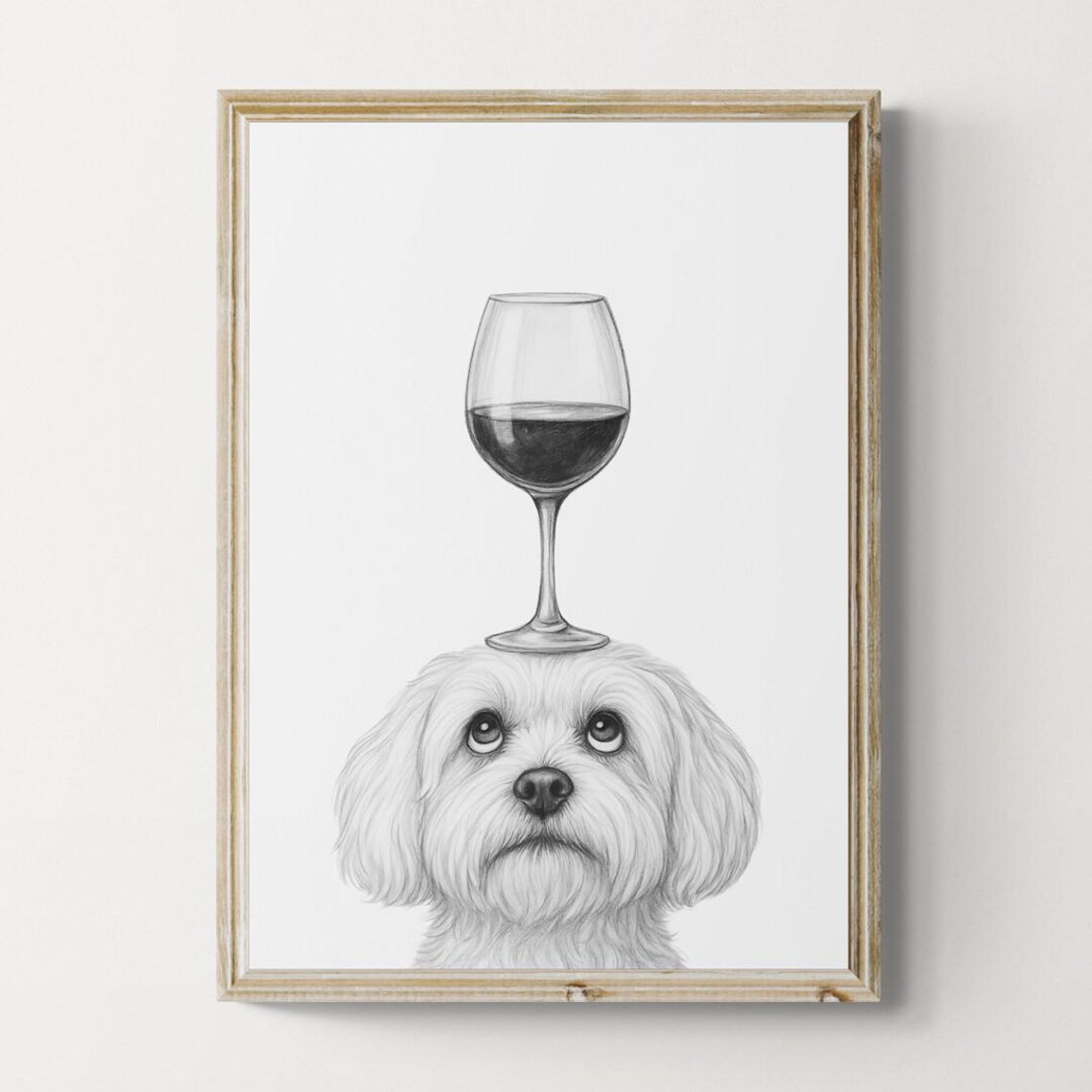 Maltese Dog Art Print Funny And Wine Drawing Lover Wall Decor Lovers Gifts