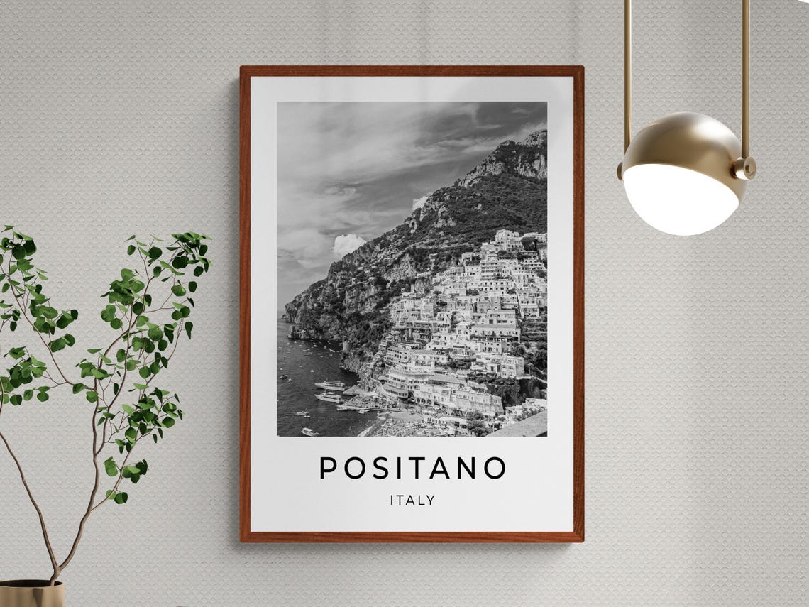 Positano Italy Amalfi Coast Black and White Minimalist Travel Poster - Image 2
