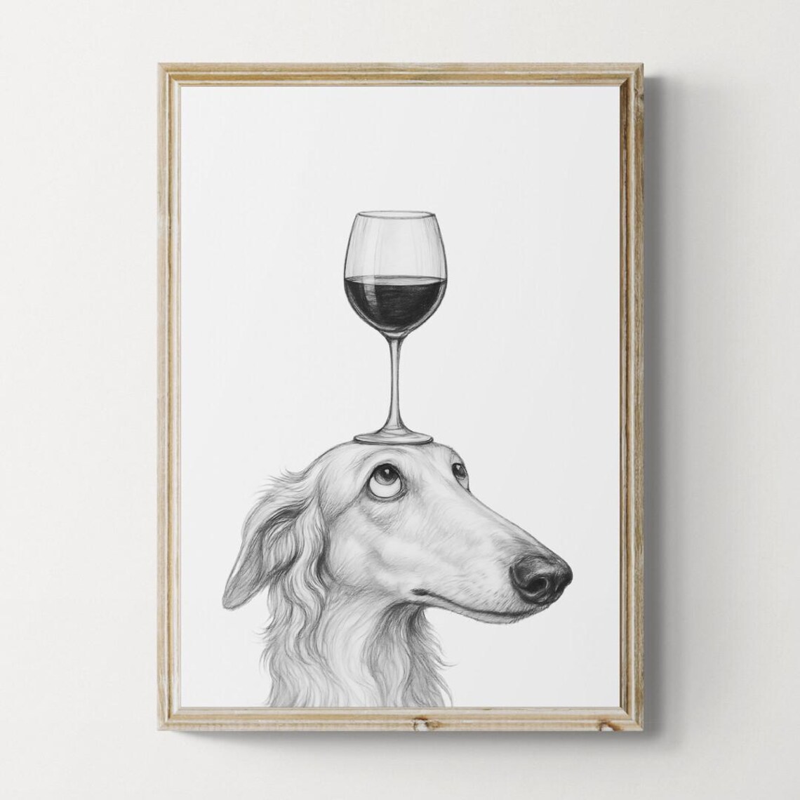 Borzoi Dog Art Print Funny And Wine Drawing Lover Wall Decor Lovers Gifts