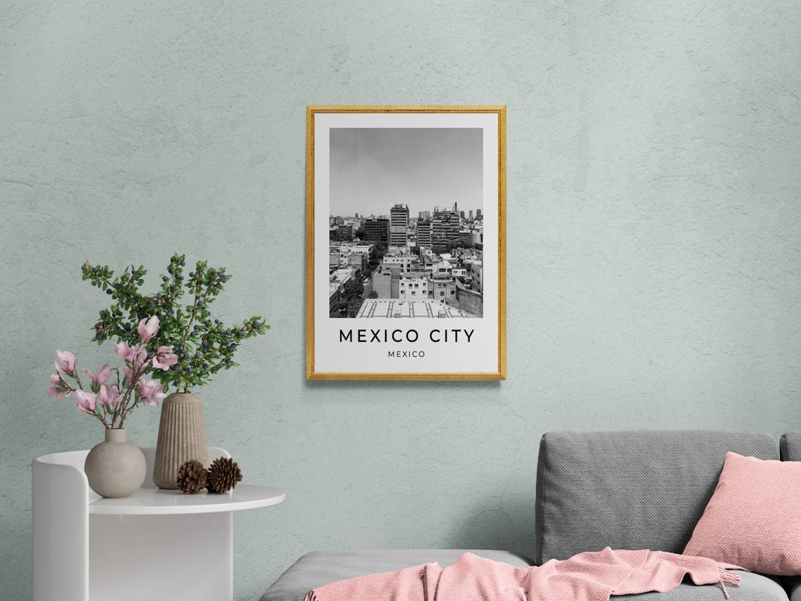 Mexico City Downtown Skyline High Rise View Black White City Poster - Image 2