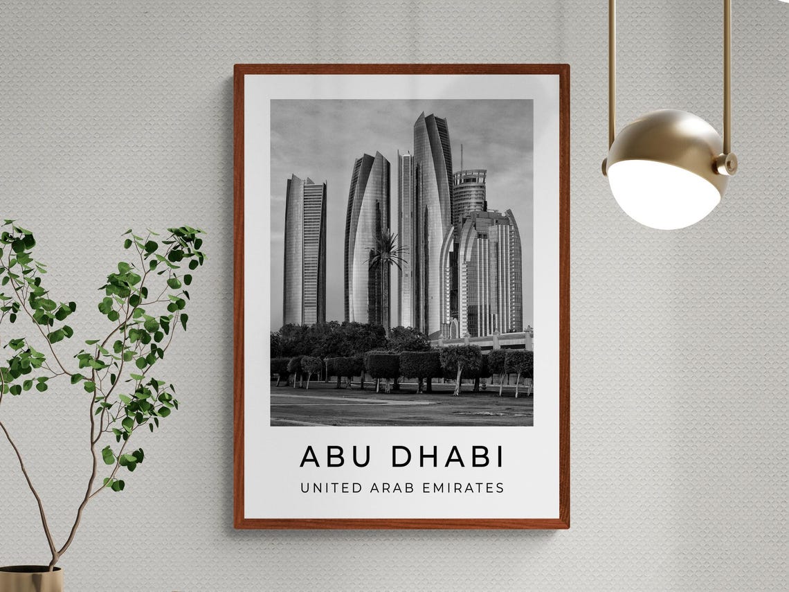 Abu Dhabi UAE Etihad Towers Modern Skyline Black White Travel Poster - Image 3