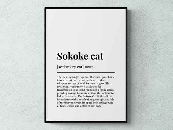 Sokoke Cat Funny Definition Dictionary Style Minimalist Wall Art Poster