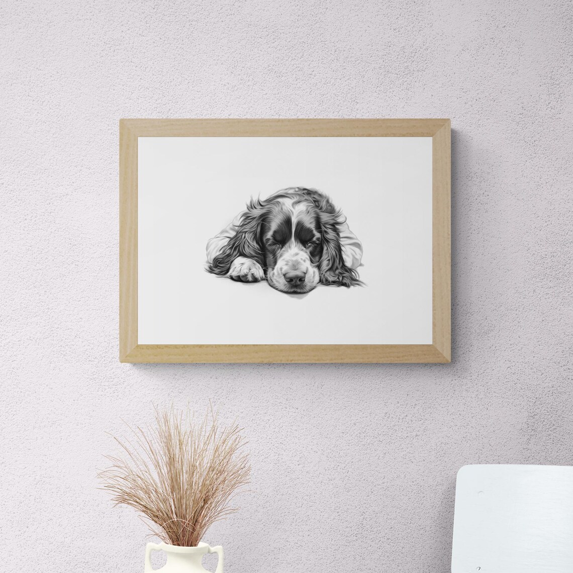 Sleeping Springer Spaniel Vintage Dog Sketch Art Print - Image 2