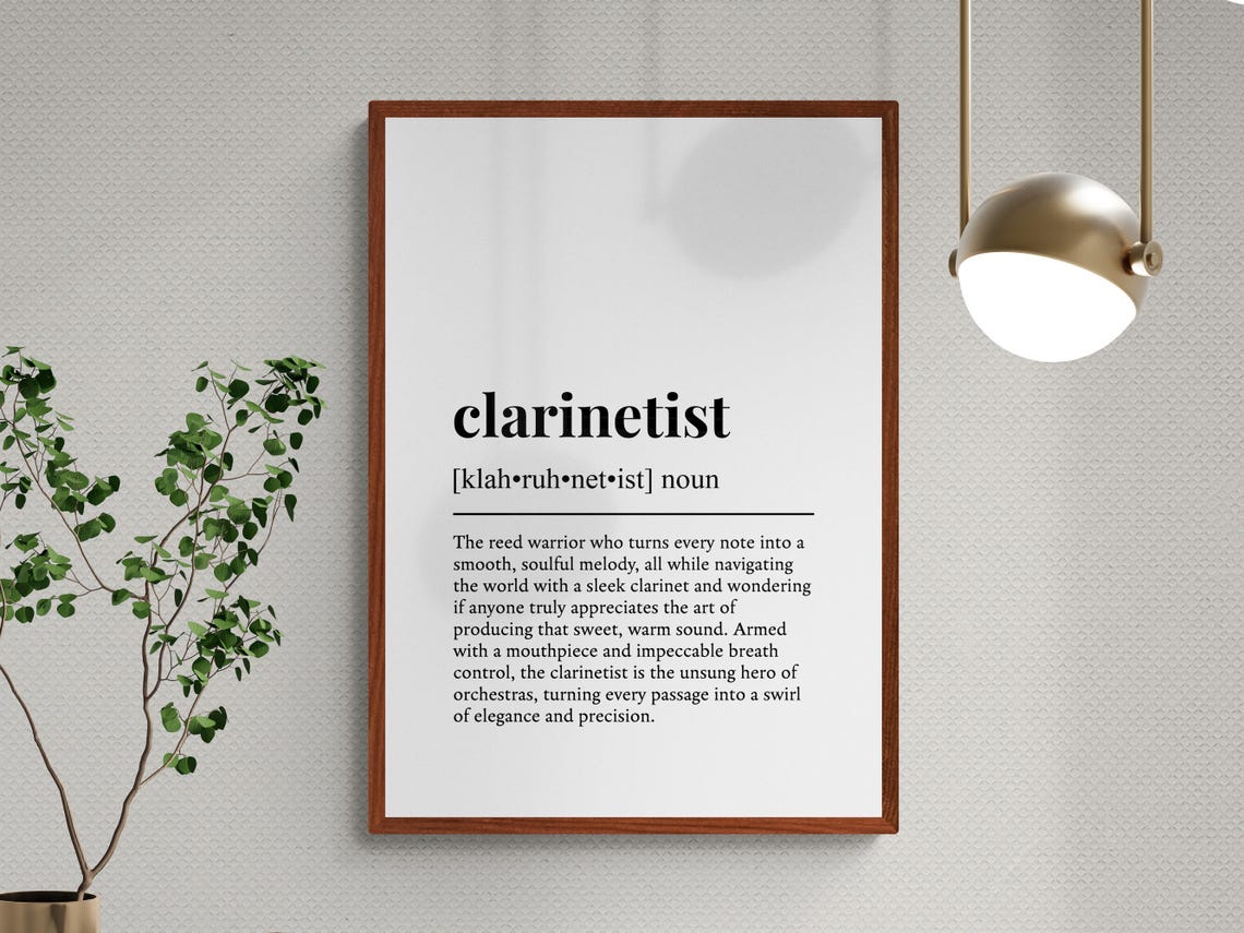 Clarinetist Funny Dictionary Definition Musician Black White Wall Art - Image 3