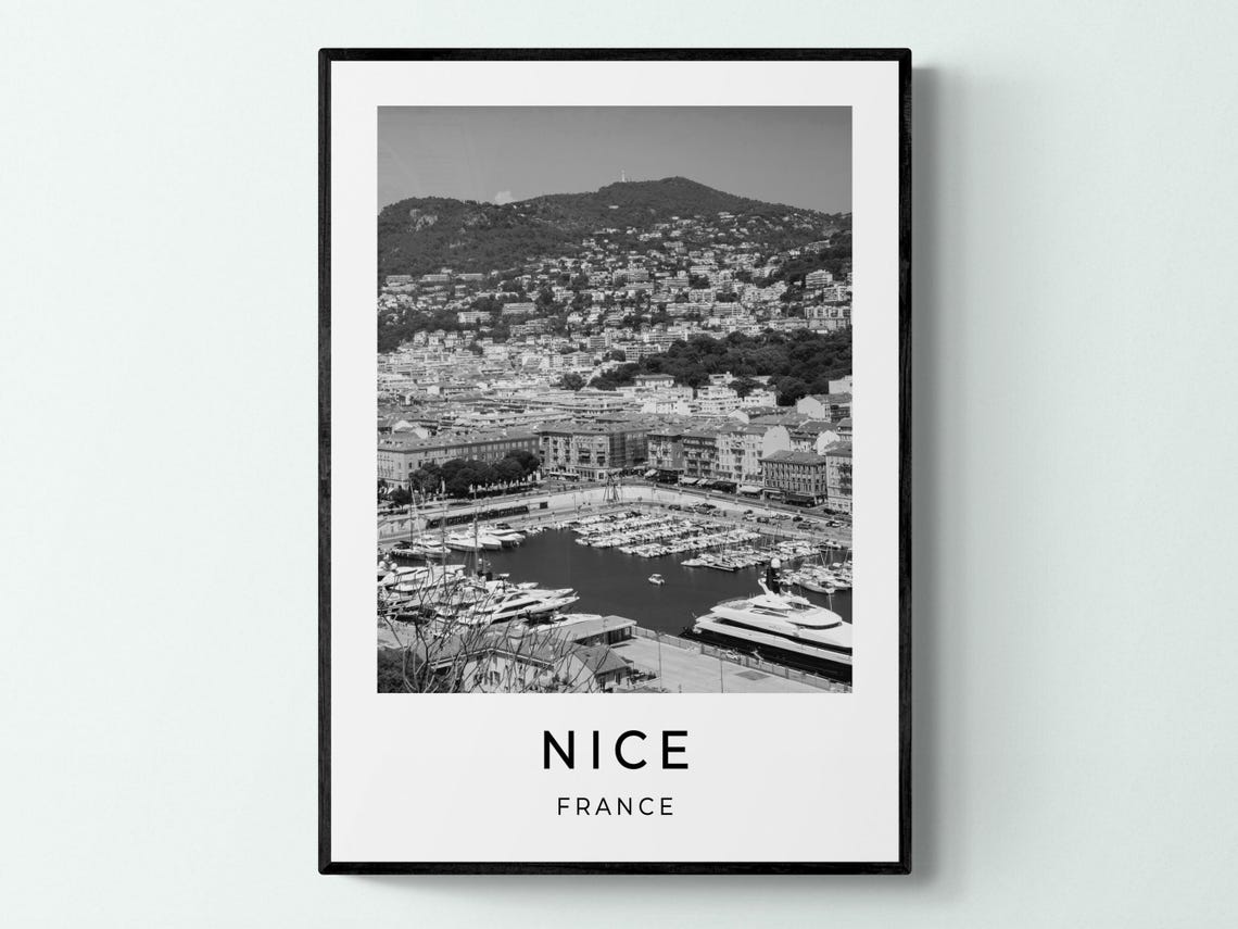 Nice France Riviera Harbor Black and White Minimalist Travel Poster - Image 3