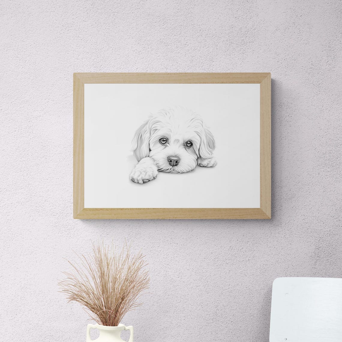 Maltese Dog White Fluffy Puppy Sketch Lying Down Vintage Dog Poster - Image 2