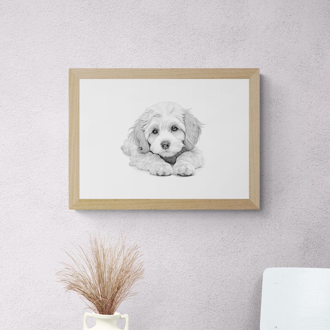 Cavachon Puppy Pencil Sketch Adorable Sweet Cute Fluffy Dog Print - Image 2