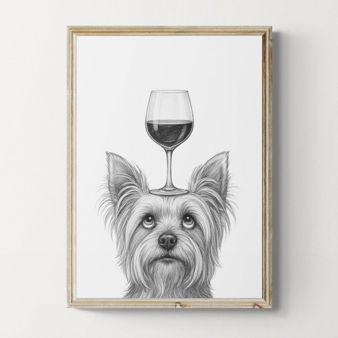 Yorkshire Terrier Dog Art Print Funny And Wine Drawing Lover Wall Decor Lovers Gifts