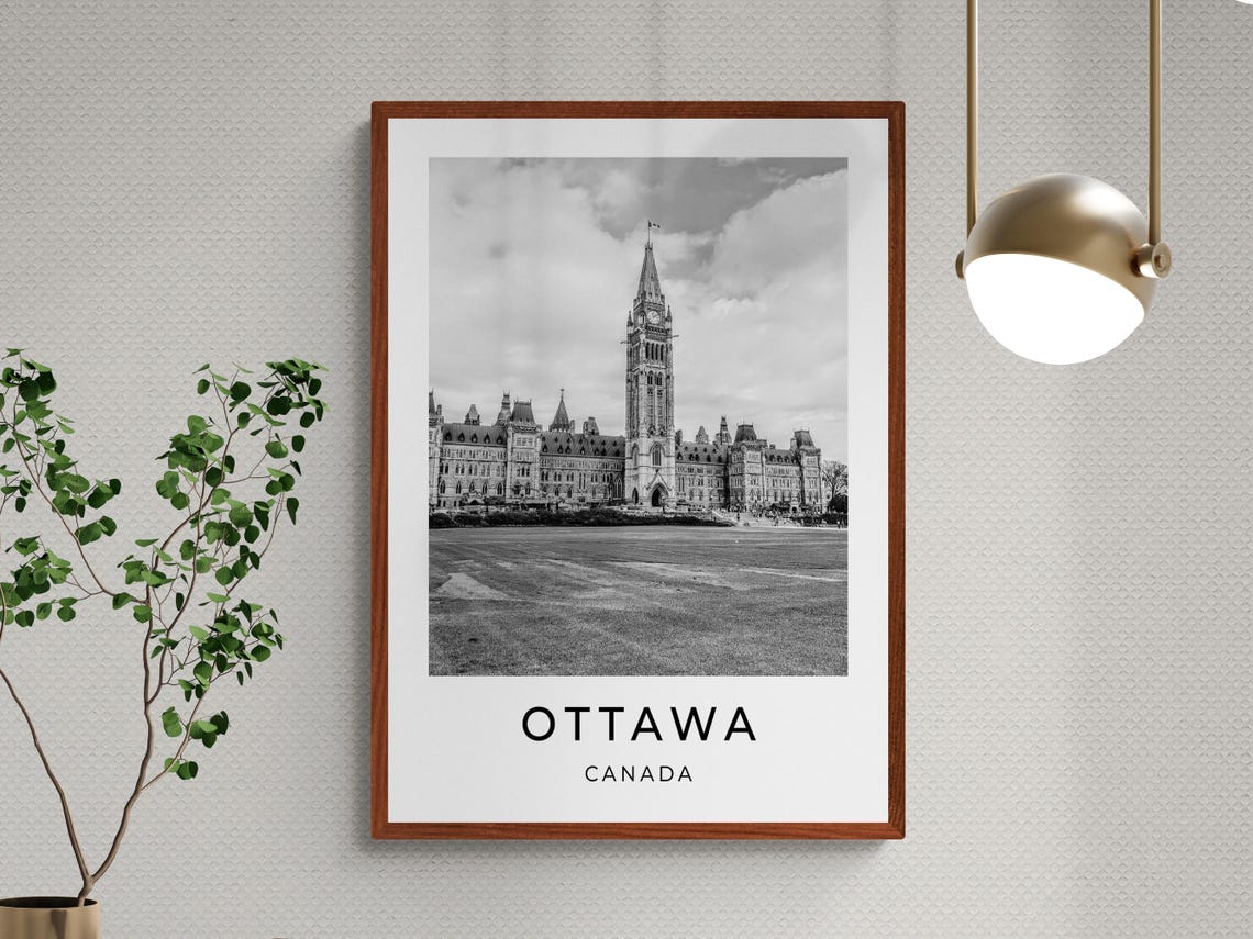 Ottawa Canada Parliament Hill Peace Tower Monochrome Travel Poster - Image 3