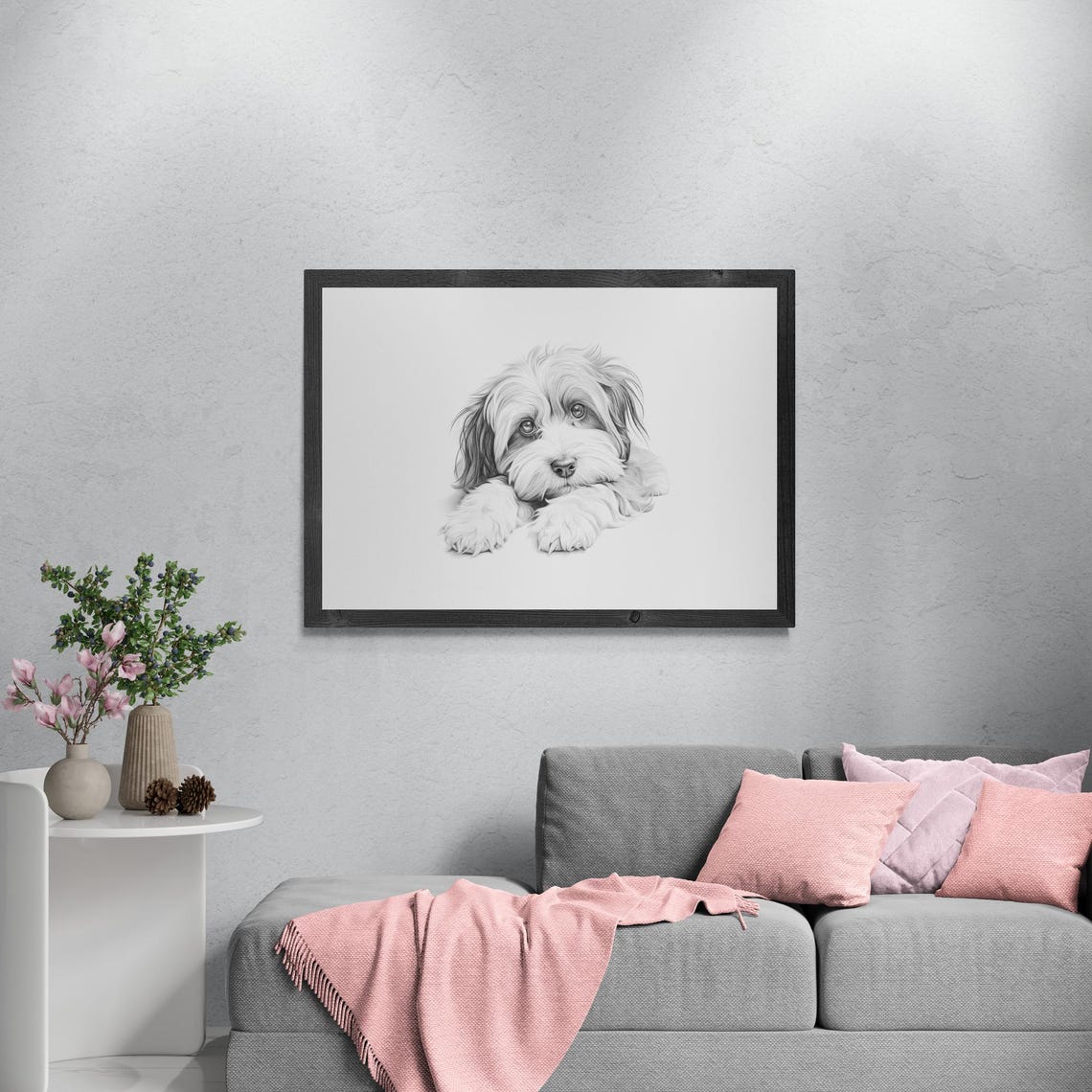Havanese Puppy Silky Companion Puppy Pencil Sketch Portrait Print - Image 3