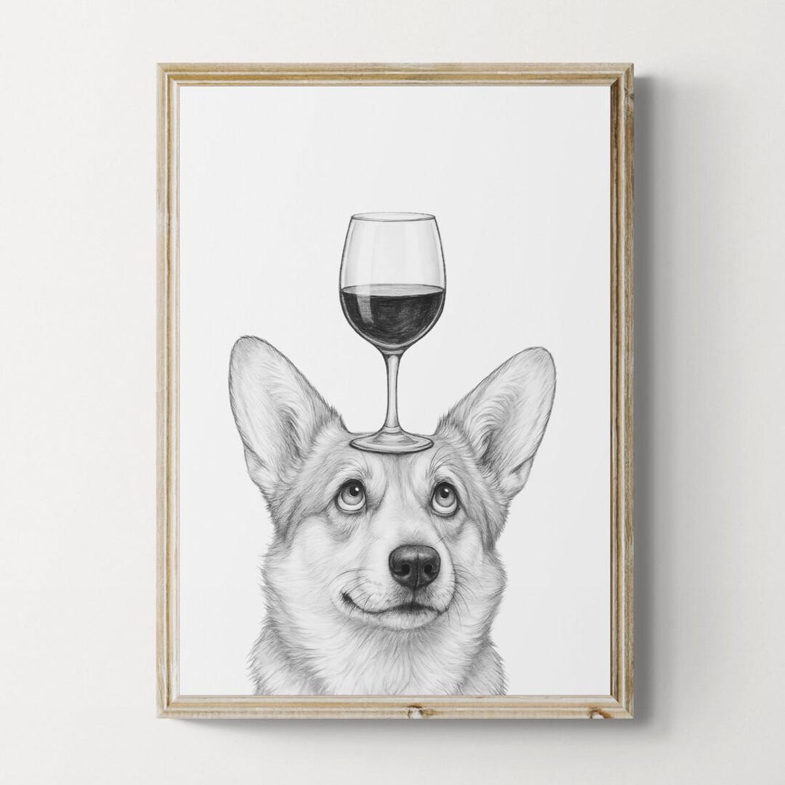 Corgi Balancing Red Wine Glass Funny Dog Lover Kitchen Decor Poster