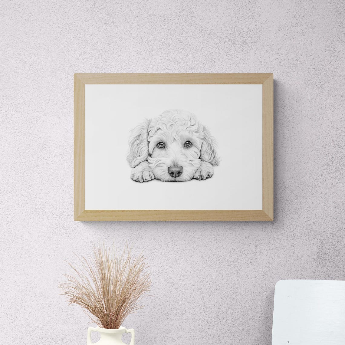 Poodle Cute Curly Puppy Sketch Monochrome Farmhouse Decor Dog Poster - Image 2