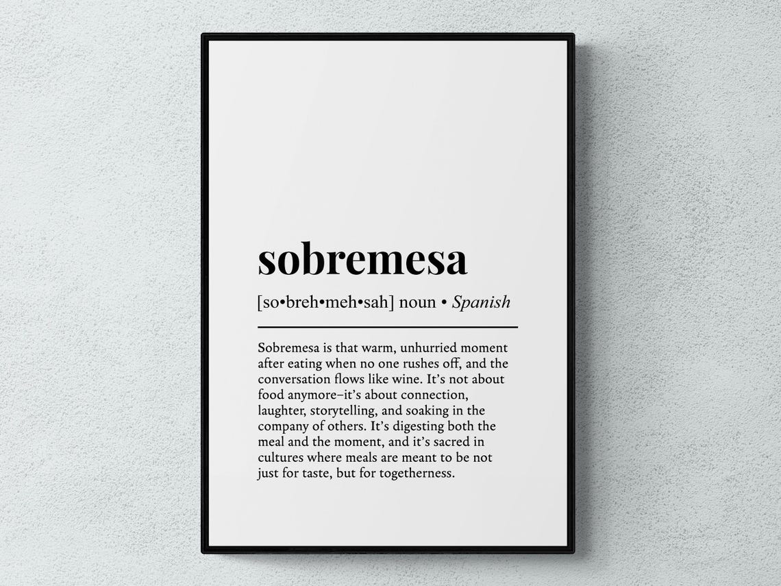 Minimal Spanish Sobremesa Phrase Definition Dictionary Style Poster