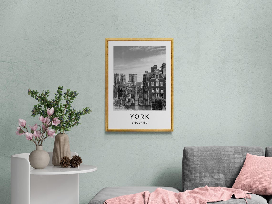 York England York Minster Old Town Skyline Black White Travel Poster - Image 2