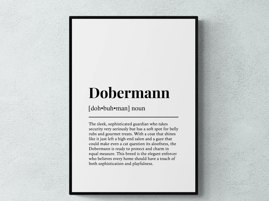 Dobermann Definition Dictionary Style Guard Dog Breed Poster