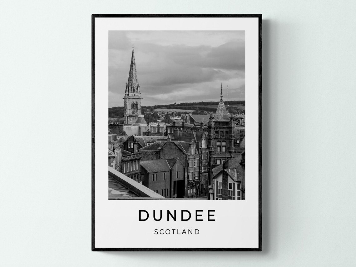 Dundee Scotland Historic Church Spire Monochrome City Skyline Poster