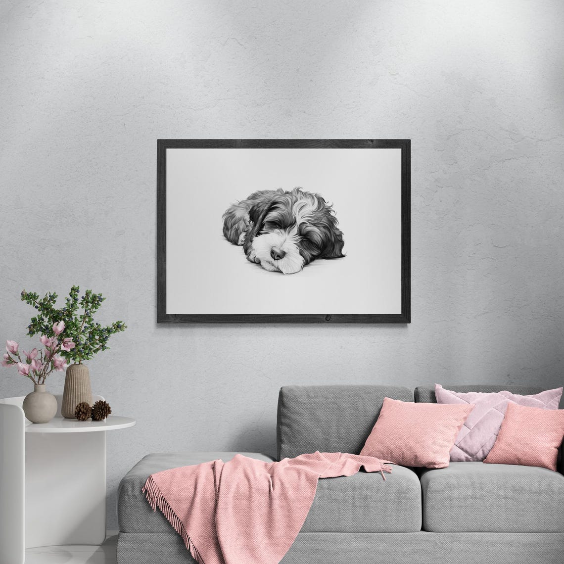Havanese Puppy Sleeping Vintage Pencil Sketch Dog Breed Wall Art - Image 3