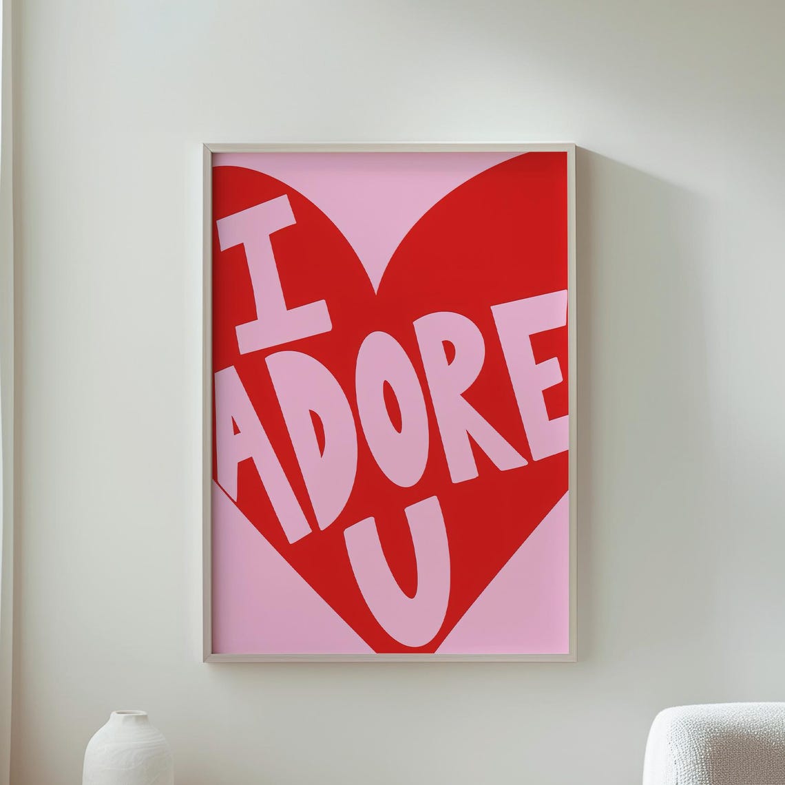 I Adore You Red Heart Bold Typography Romantic Graphic Love Poster