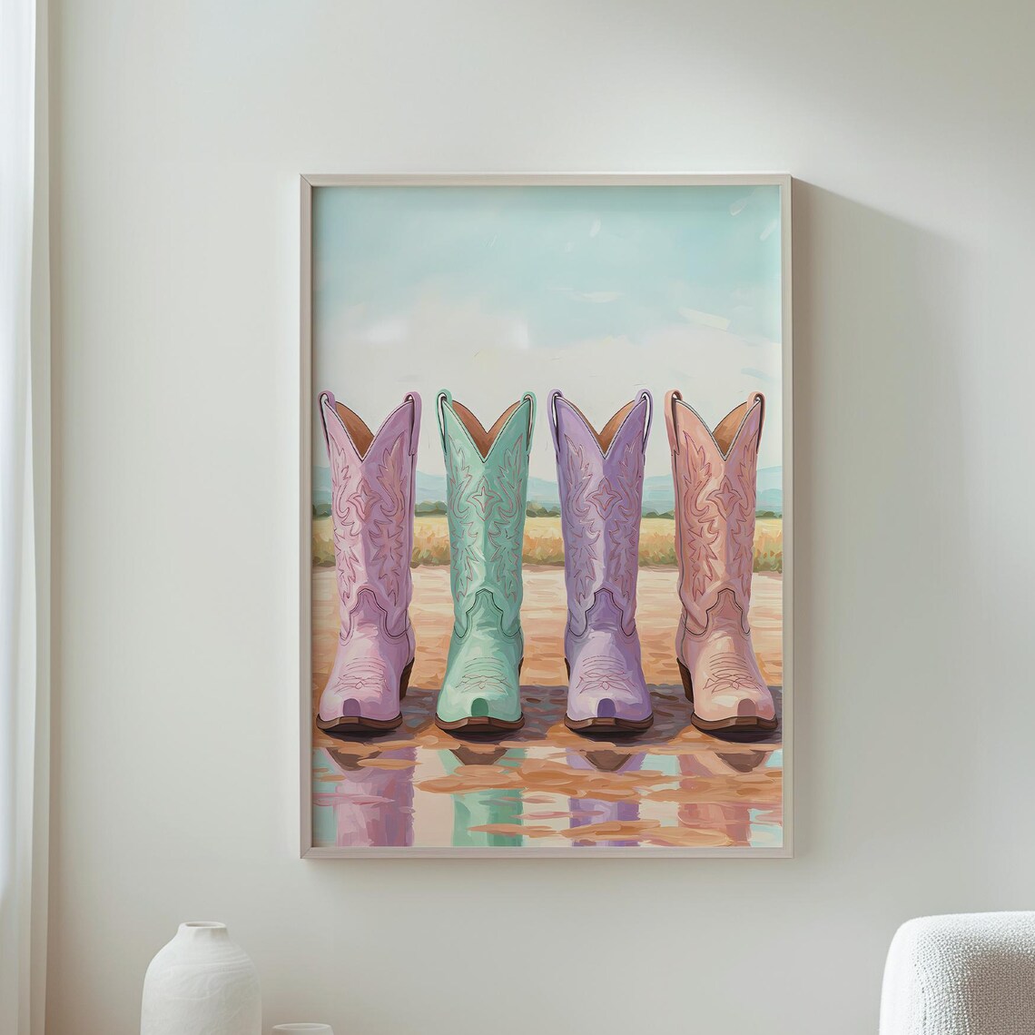 Pastel Cowgirl Boots Western Rustic Country Home Wall Decor Print
