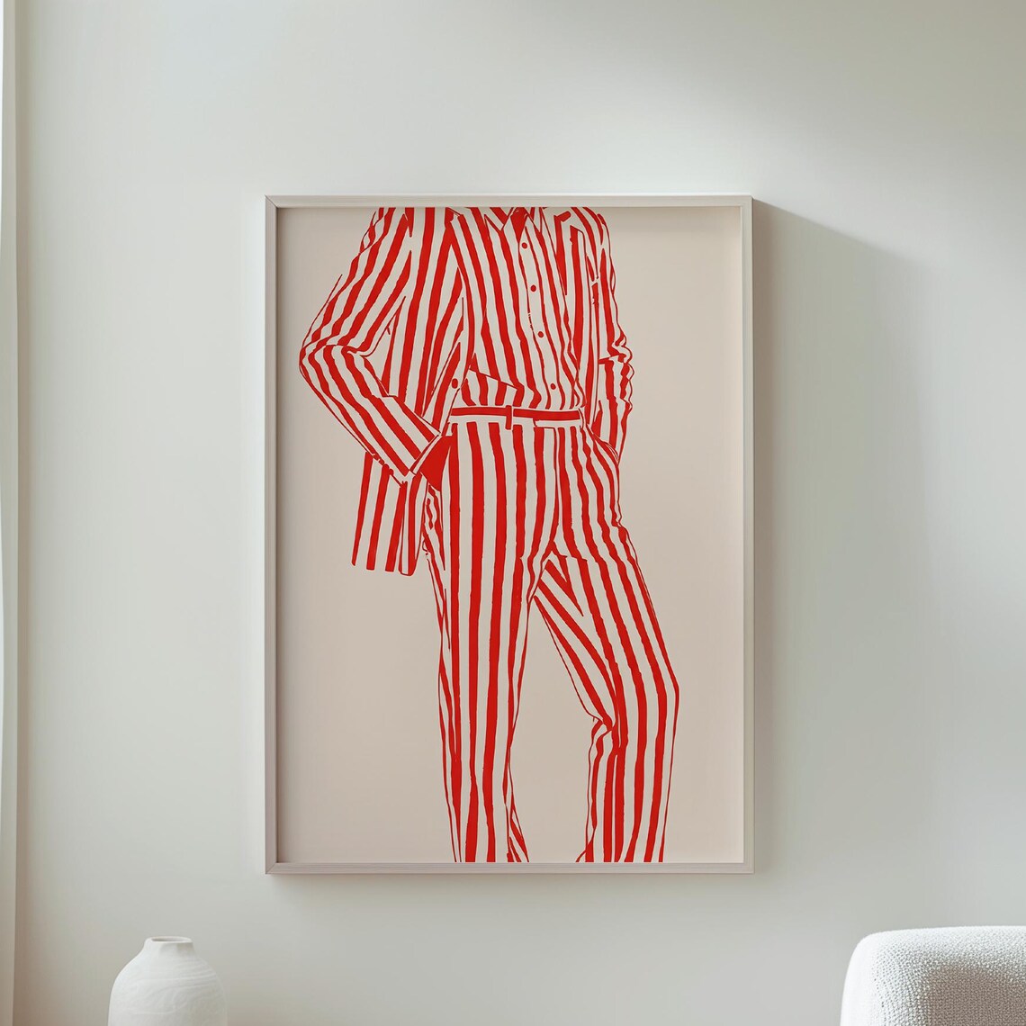 Striped Suit Fashion Illustration, Minimalist Art Print