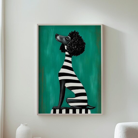 Trending Art Modern Dog Illustration Nature Green Background Home Decor Wall