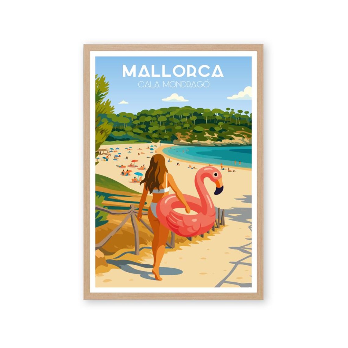 Mallorca Cala Mondrag Poster, Balearic Islands Travel Poster