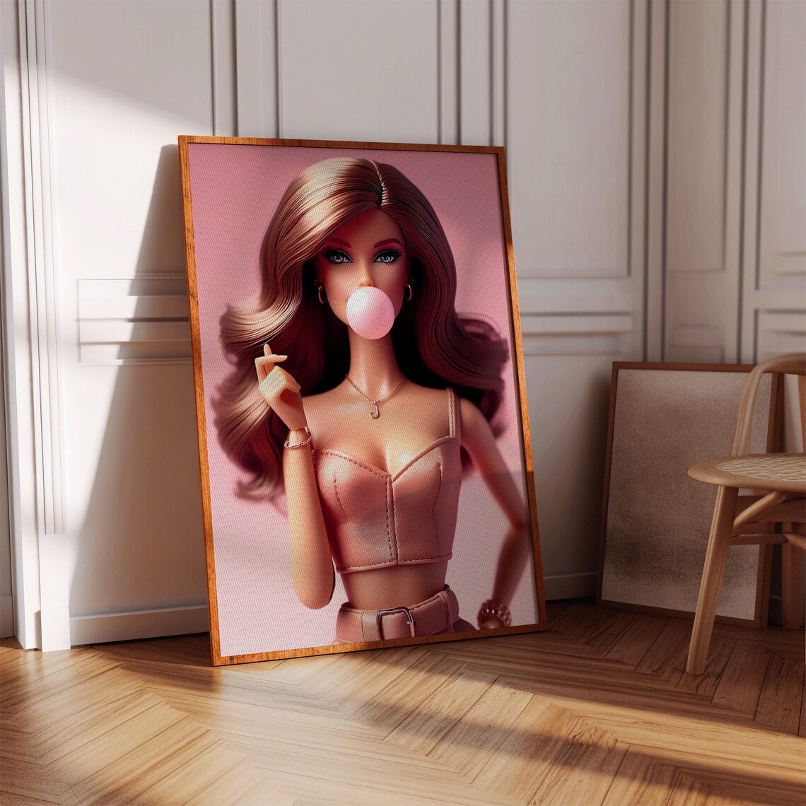 Bubblegum Barbie Doll Blowing Bubble Pink Retro Girly Art Poster