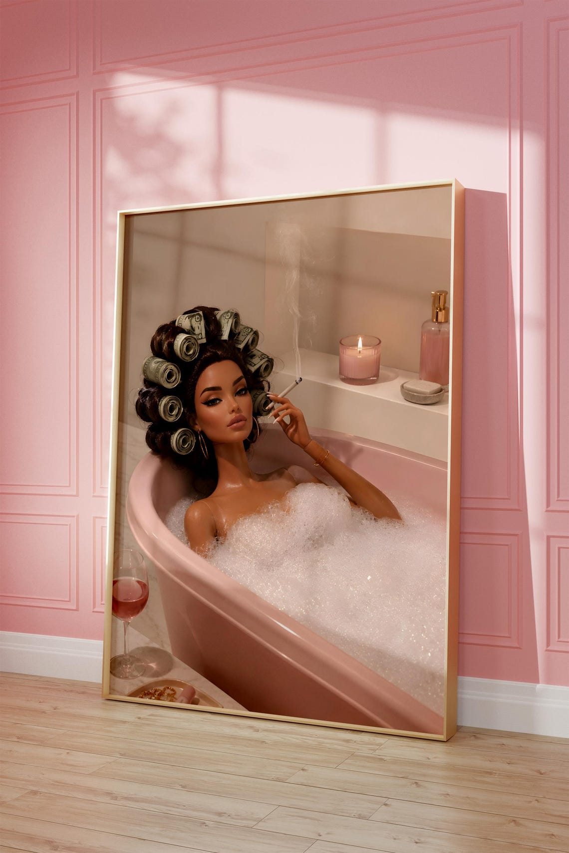 Fashion Doll Bubble Bath Poster Money Rollers Glam Bathroom Decor