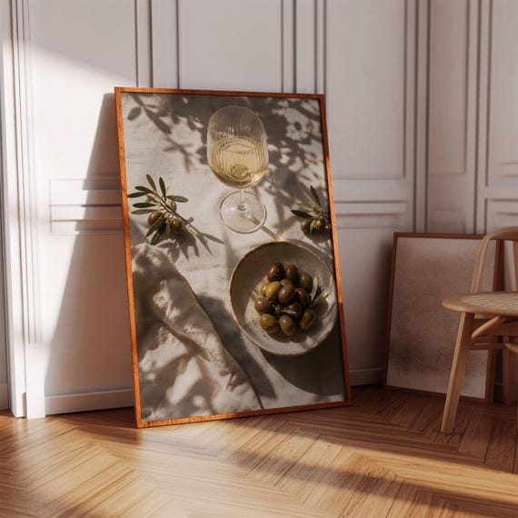 White Wine And Olives Poster, Mediterranean Still Life