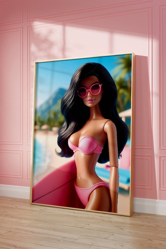 Retro Surf Girl Poster Tropical Beach Wall Art Digital Download