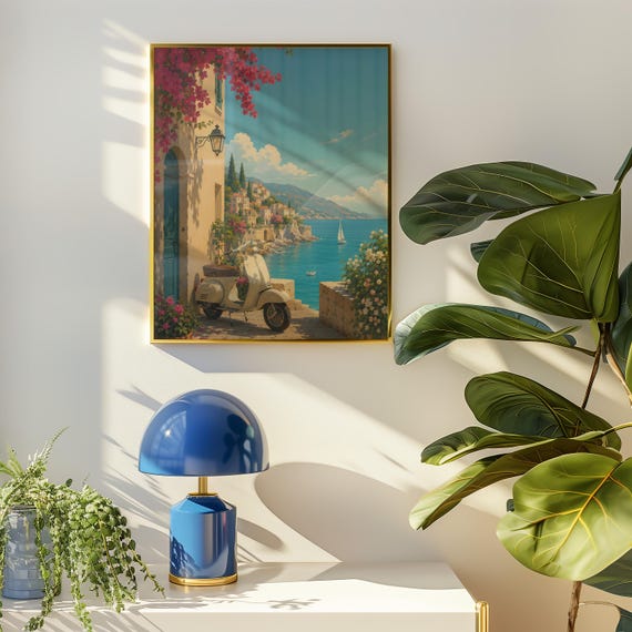 Italian Lemon Tree Poster Amalfi Coast Wall Art Print Mediterranean Street Decor