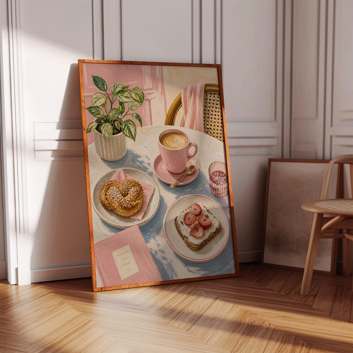 Pink Breakfast Poster, Cozy Morning Coffee