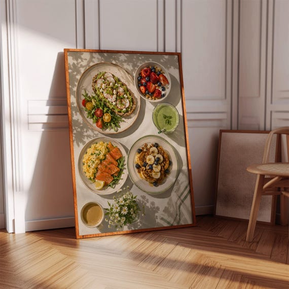 Breakfast Food Print Trendy Kitchen Cafe Decor Digital Download
