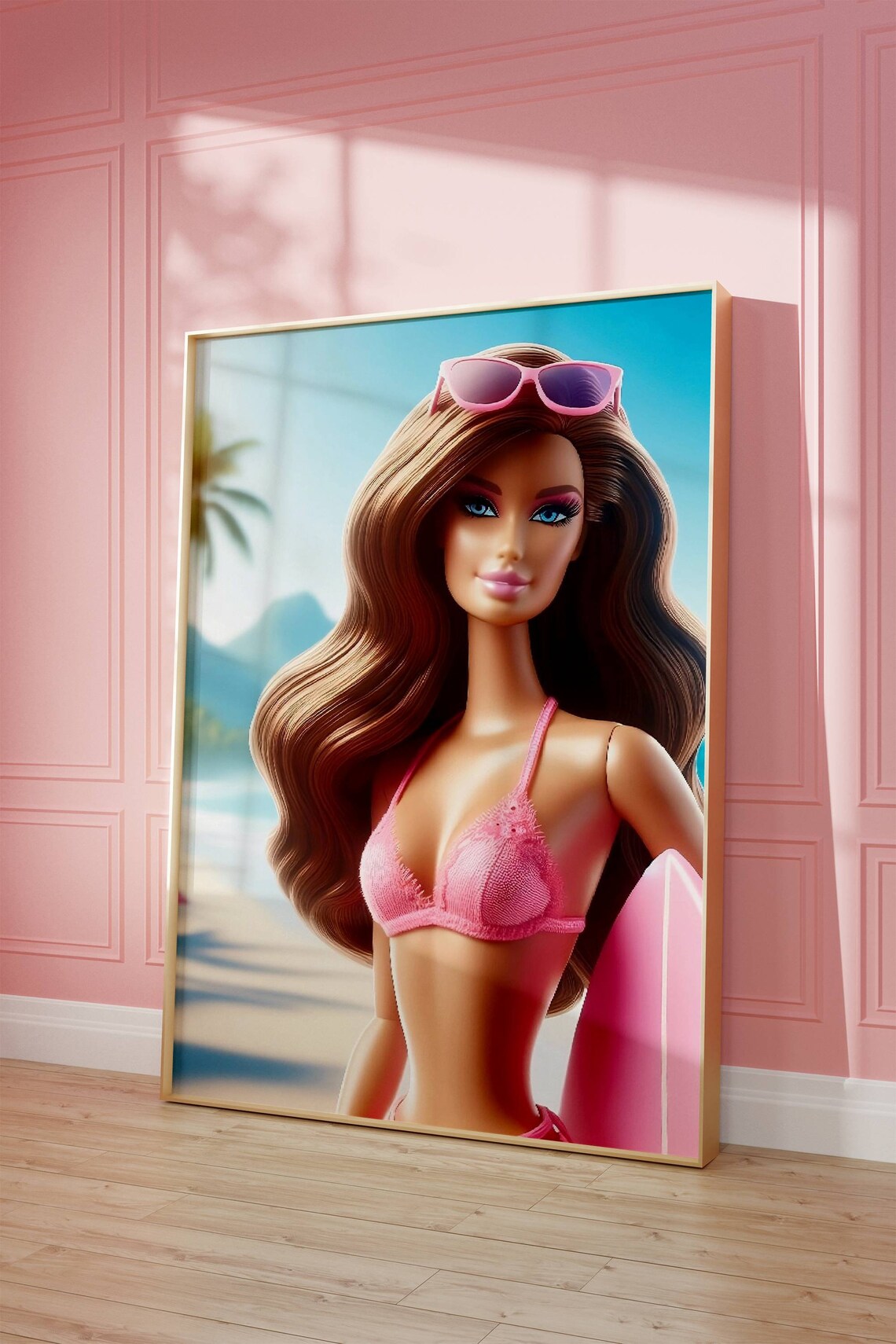 Brunette Girl Summer Retro Beach Art Print