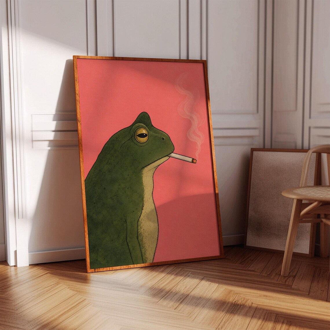 Smoking Frog Vintage Poster Print, Eclectic Animal Art