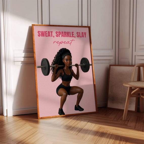 Fit Girl Gym Poster Weightlifting Squat Art Digital Download